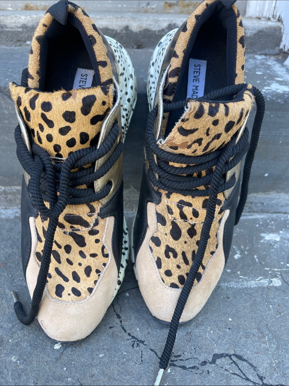 Steve Madden Wedge Cliff Boomer Animal Print Cheetah Platform Sneakers Size 10 m